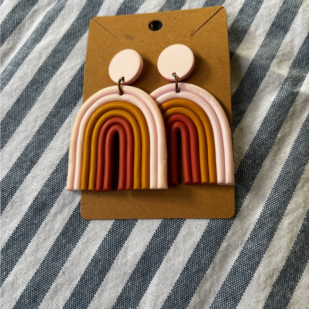 Boho Rainbow Polymer Clay Dangle Earrings – boho”, “clay earrings” handmade styl - Picture 6 of 7